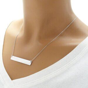 ELEGANT STERLING SILVER ENGRAVABLE HORIZONTAL RECTANGULAR BAR NECKLACE.